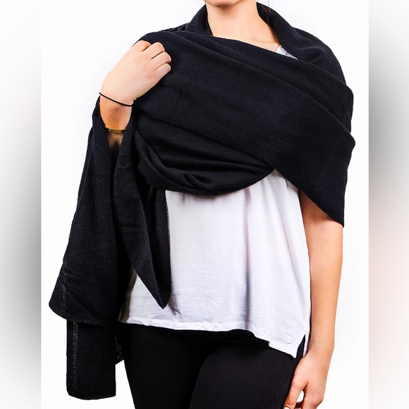 Jo Smith Mongolia Cashmere scarf wrap shawl solid black knit quiet luxury large - Picture 8 of 8